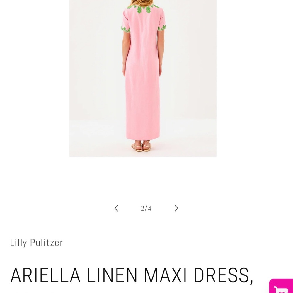Lilly Pulitzer Pink Maxi Linen Caftan Ariella Green Embroidery - Picture 5 of 17